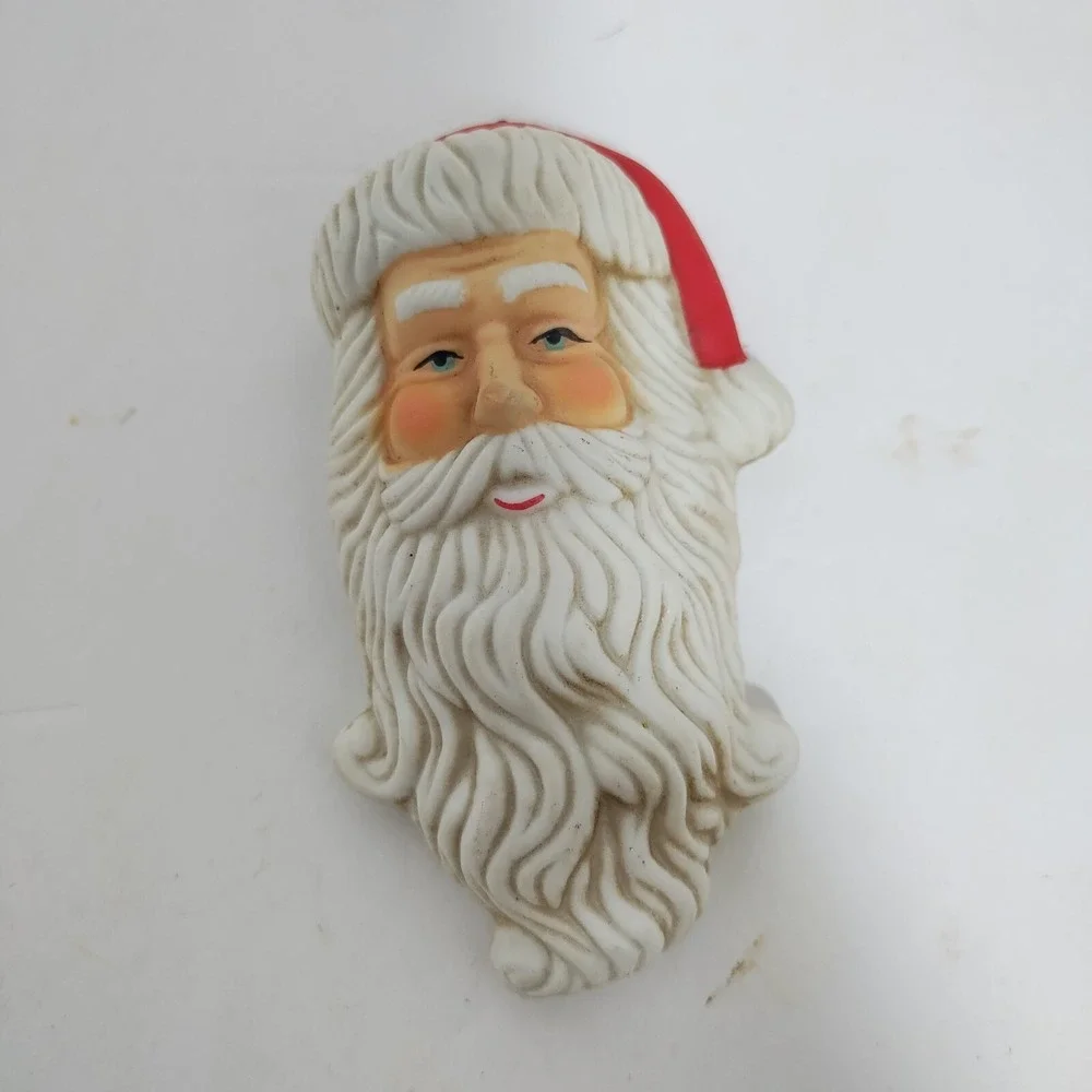 Vintage Ceramic Christmas Ornament Santa Claus Face Red And‎ White 4
